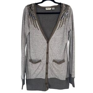Miss Me Womens Sequin Wing Cardigan Gray Brown Large Longline Y2K Boho Western